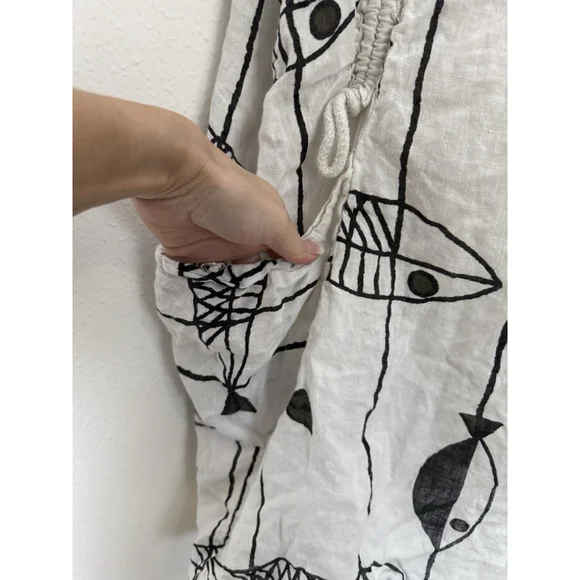 Vasna 100% Linen Fish Print Dress Plus Sz 1X Pockets Lagenlook Coastal Beach Art - Picture 6 of 10